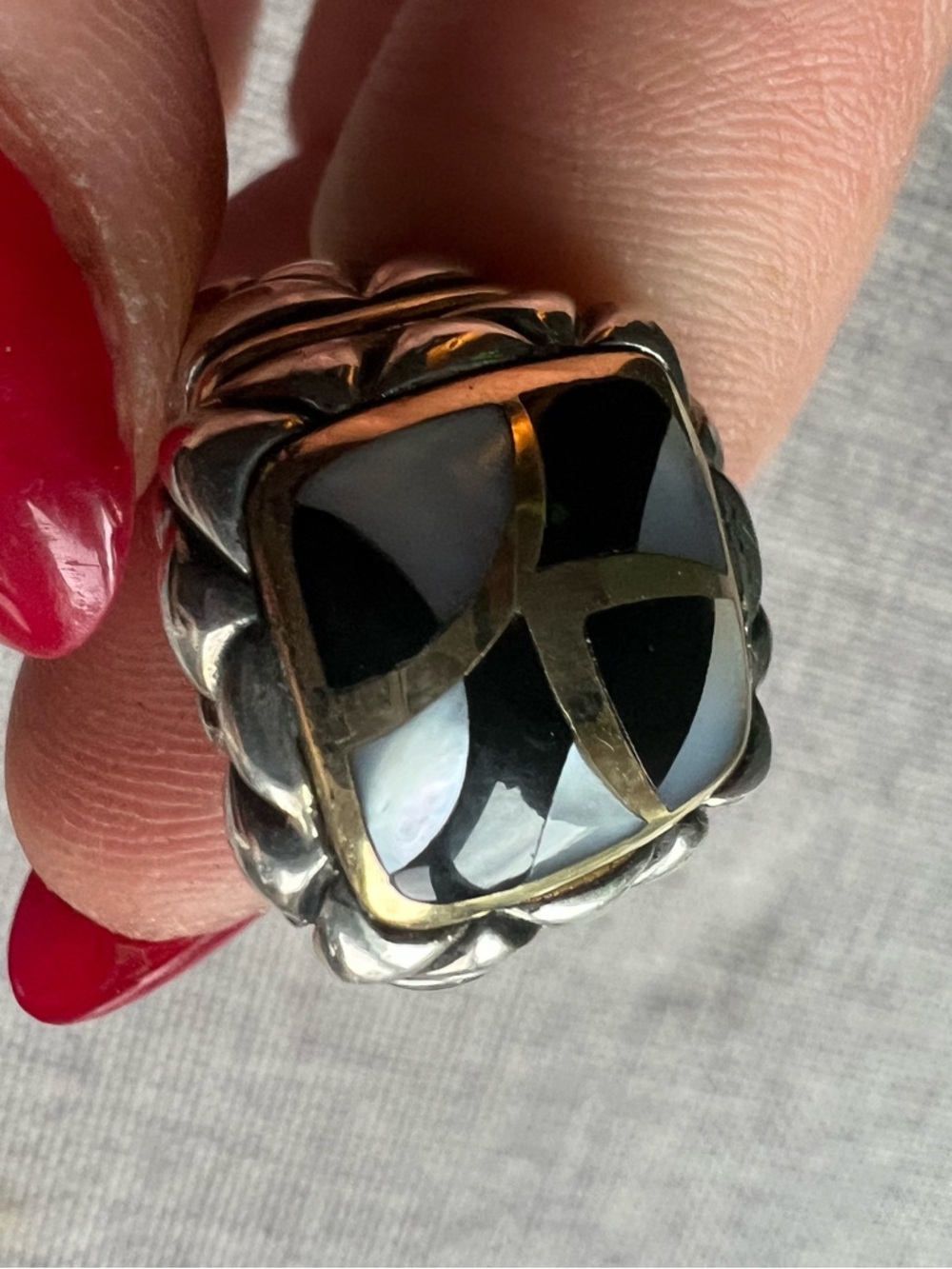 Asch Grossbardt 18K yellow gold and Sterling Silver inlay ring